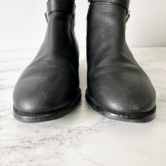 Tory Burch Brooke Perfect Black Refine Pebble Leather Riding Ankle Boot Size 8.5 - Picture 2 of 12